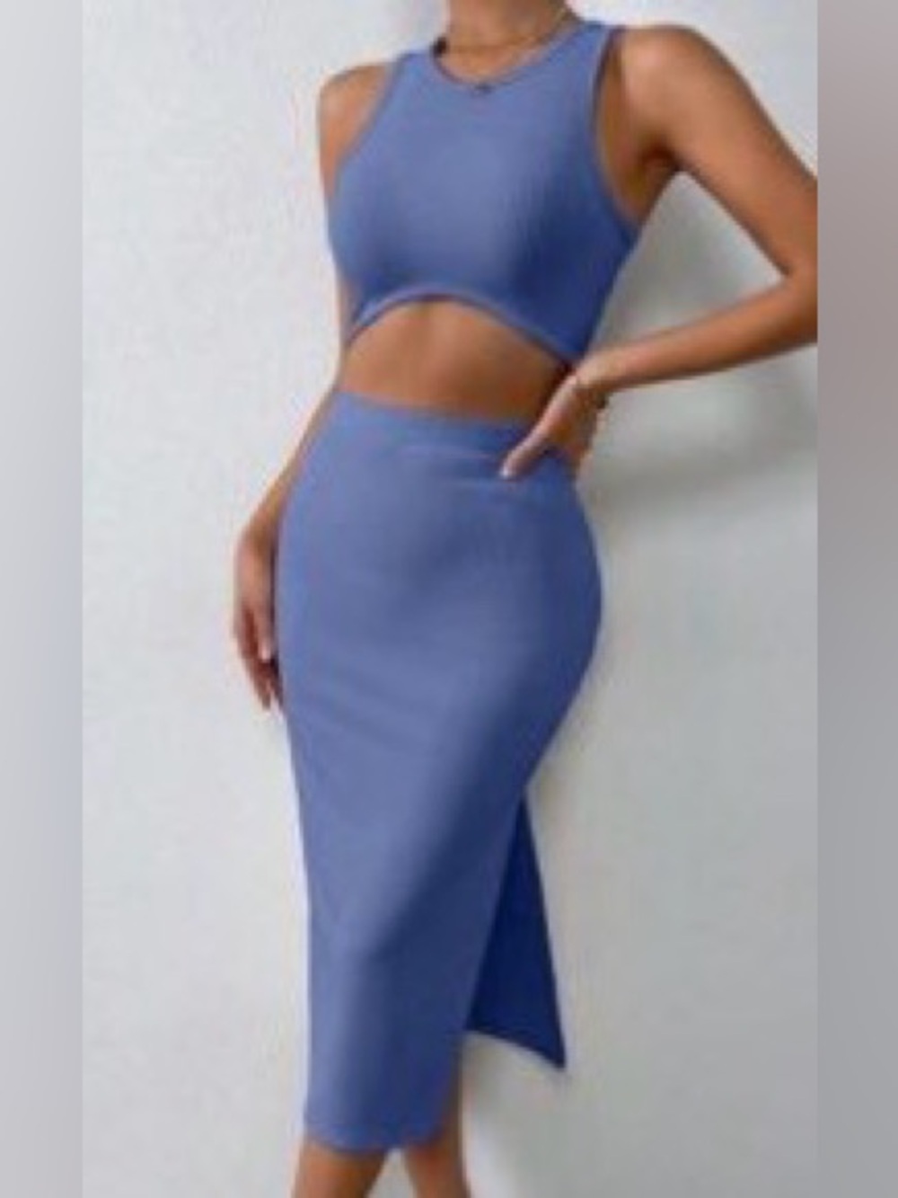 NEW SHEIN 2 pc set skirt and crop top blue size L 8-10